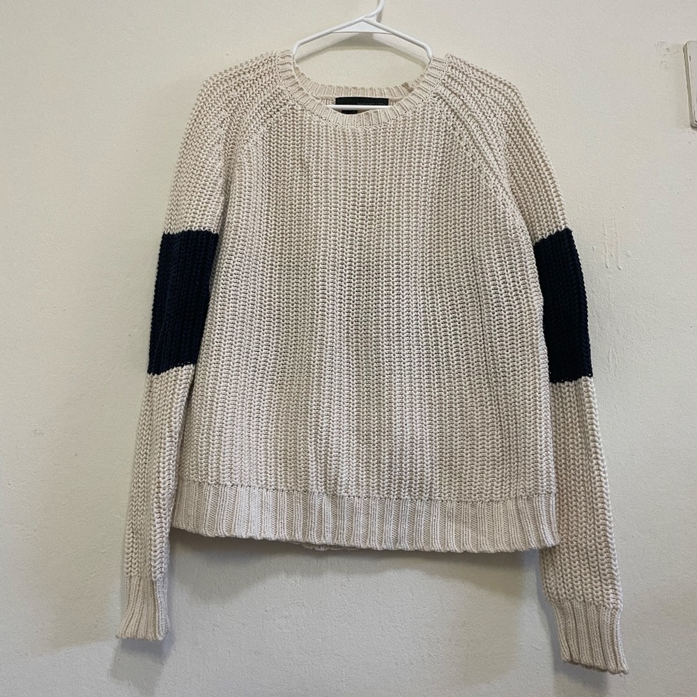 360Sweater Cream and Blue Cableknit Sweater, S